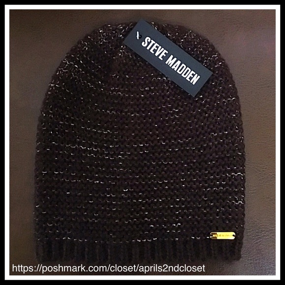 STEVE MADDEN METALLIC THREAD BROWN KNIT BEANIE HAT - Picture 2 of 8